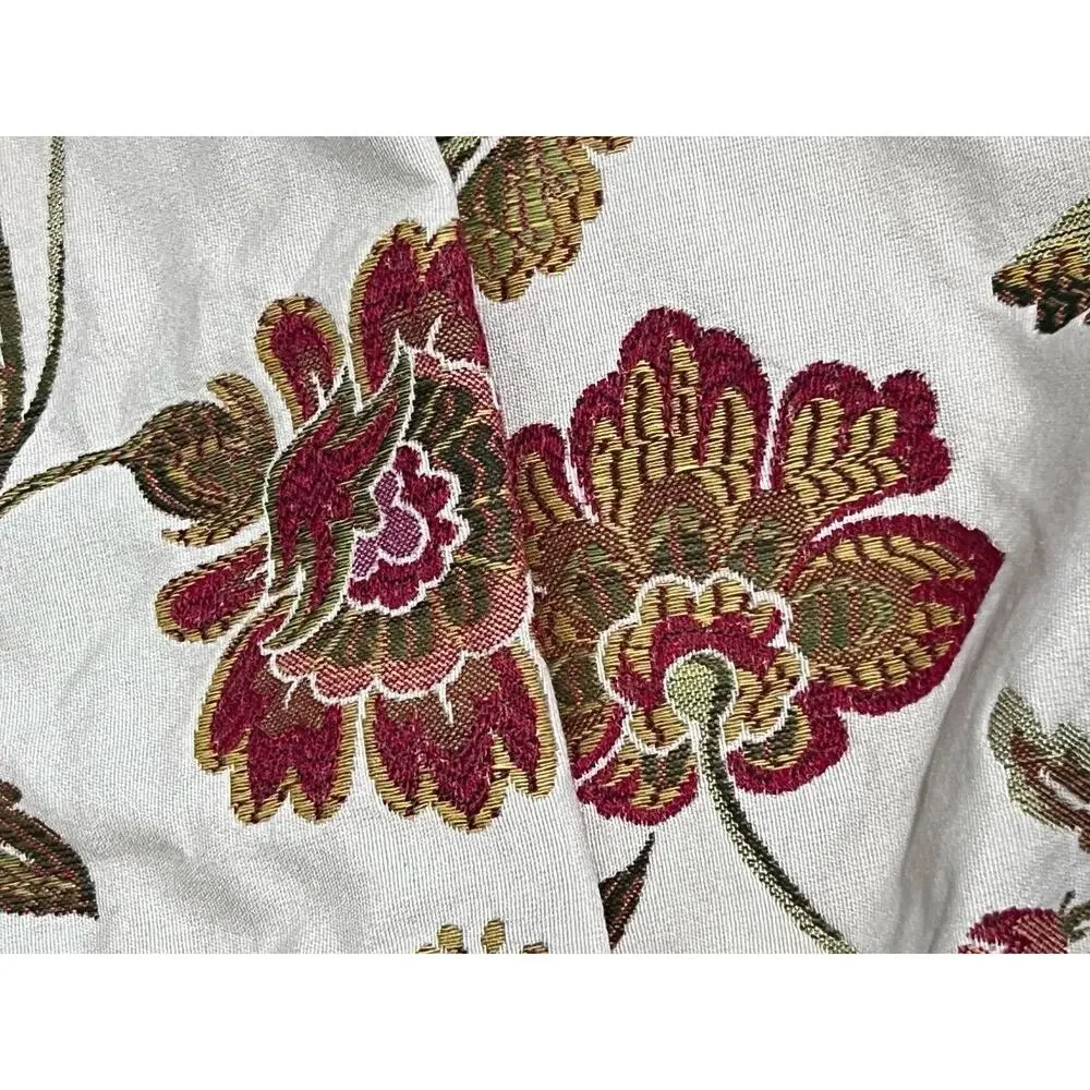 Custom Pair Jacobean Luxury Fringe Valance Beige Red Gold Embroidered Fabric